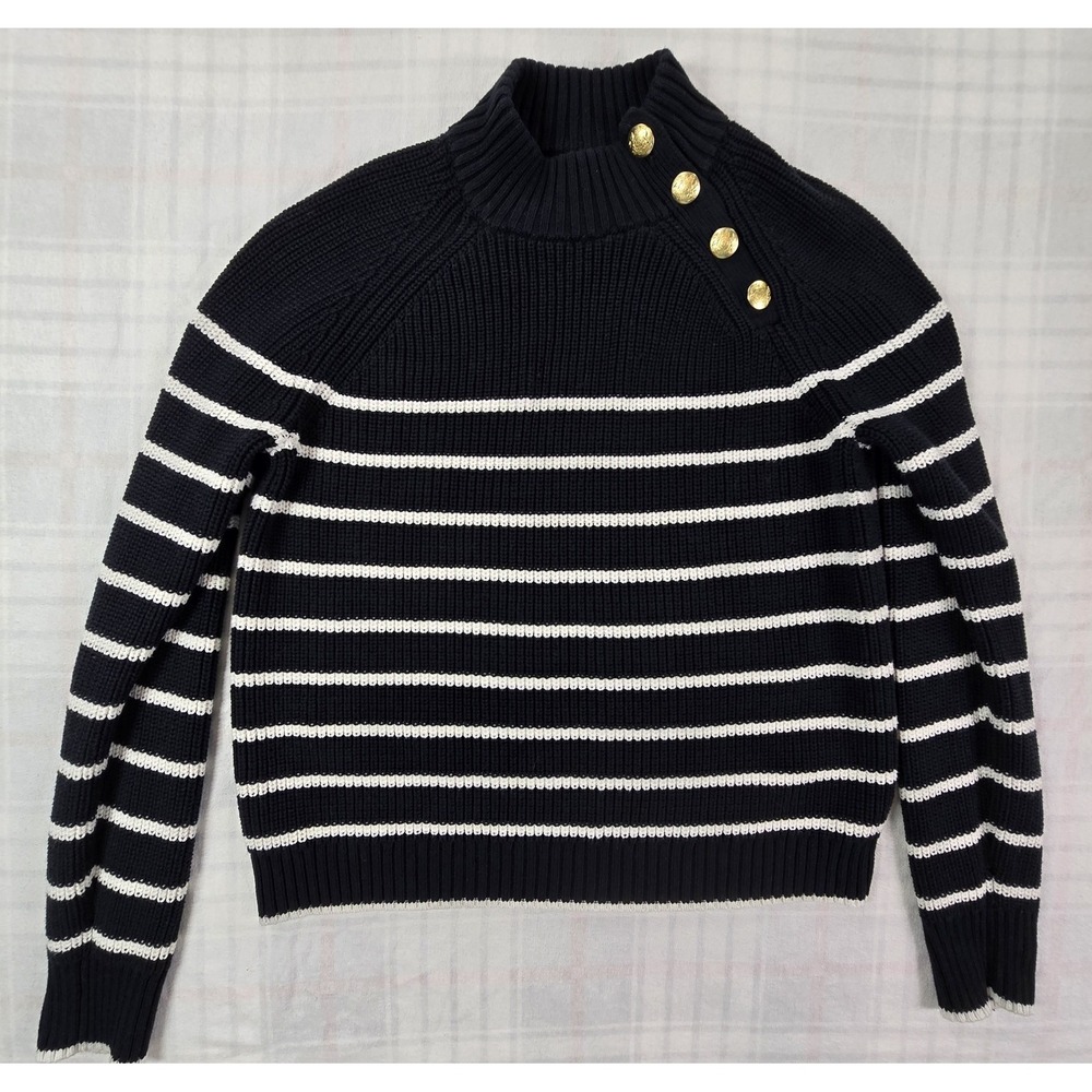 J.Crew Womens Button-Shoulder Striped Mockneck Sweater Nautical M